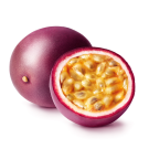 A passionfruit next to a sliced passionfruit.